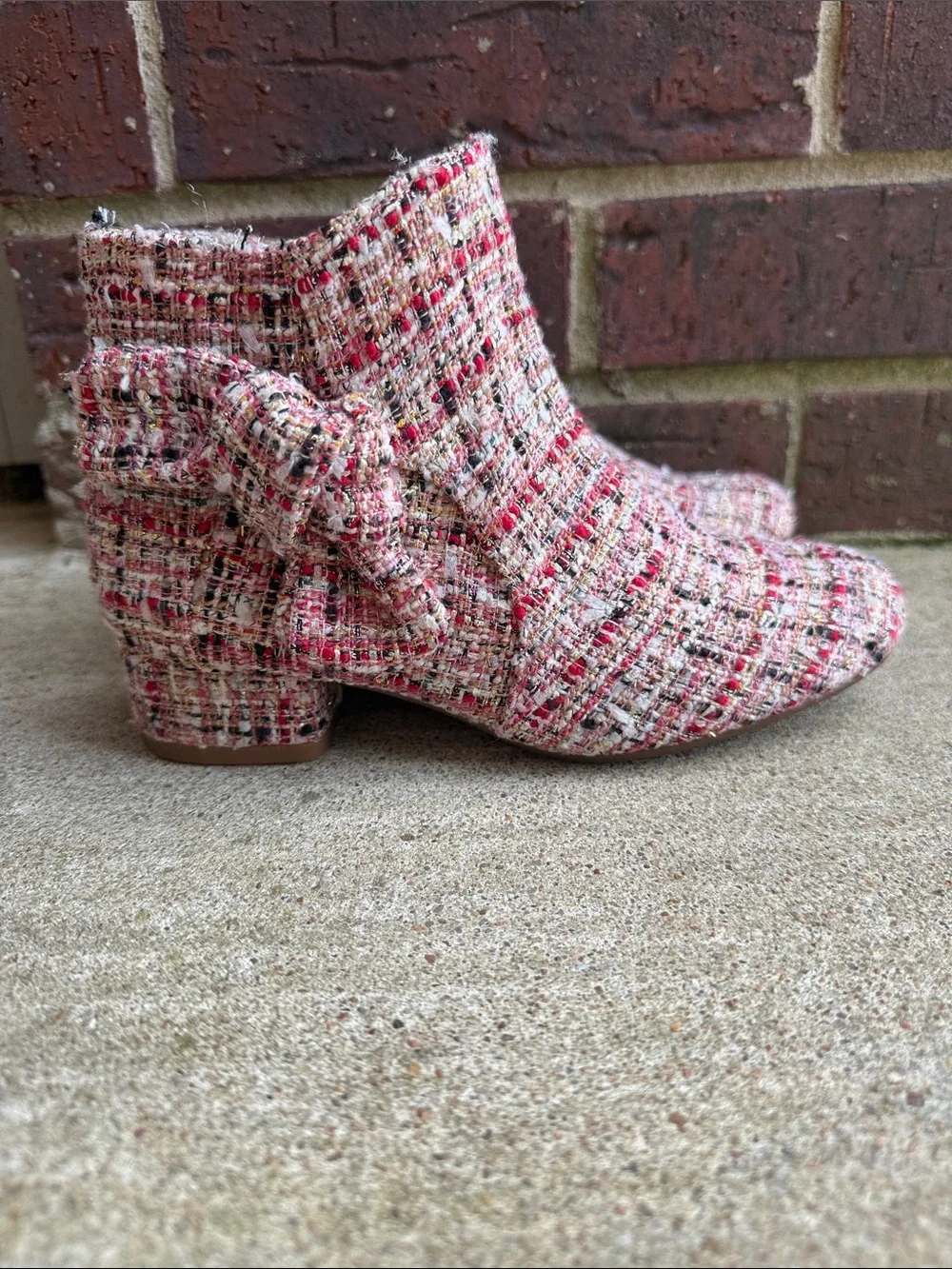 Copper Key Tweed Bow Ankle Boots